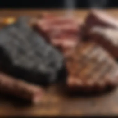 Grilled meats infused with smoke flavor from both fuel sources