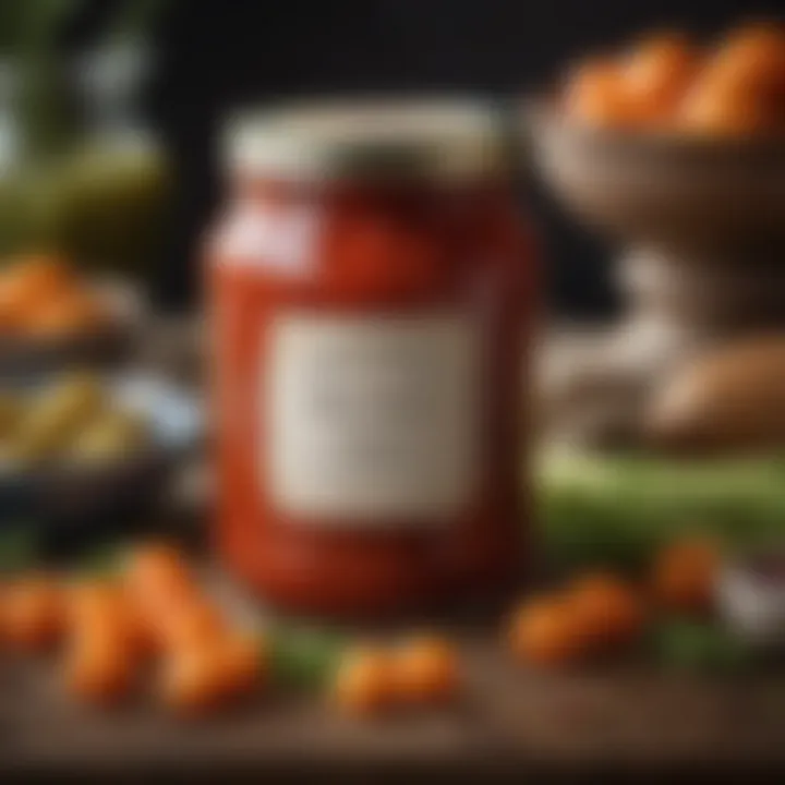 An elegant jar of Harry and David sweet relish surrounded by fresh ingredients