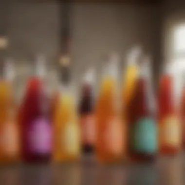 Variety of Kombucha Flavors Various kombucha flavors displayed in colorful bottles