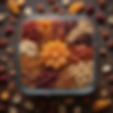 Dried Fruits and Seeds for Energy Boost A colorful mix of dried fruits and seeds in a clear container