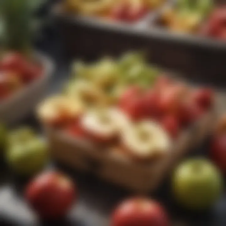 Fresh fruits like apples and bananas packed for a flight