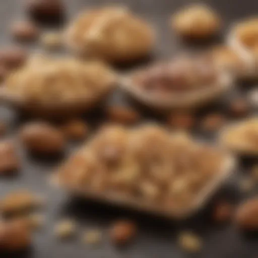 An assortment of nut-based snacks in eco-friendly packaging