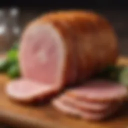 Sliced heavenly ham on a wooden platter