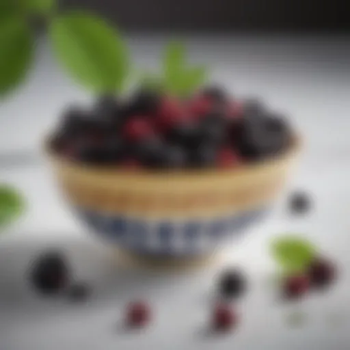 Vibrant elderberries in a bowl showcasing their natural beauty
