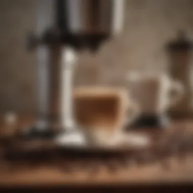 Perfectly Brewed Coffee Experience A beautifully brewed cup of coffee beside a grinder