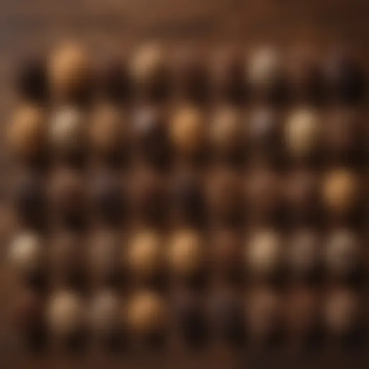 An array of different grind sizes displayed on a wooden surface