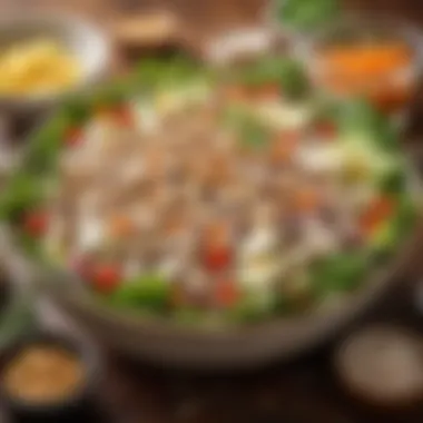 Vibrant Chicken Salad Bowl A bowl of mixed chicken salad with vibrant colors and textures