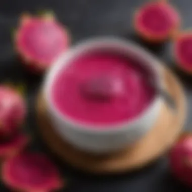 Smooth and Creamy Dragon Fruit Puree Dragon fruit puree in a bowl with a spoon