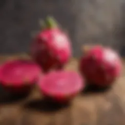 Fresh dragon fruit on a wooden table