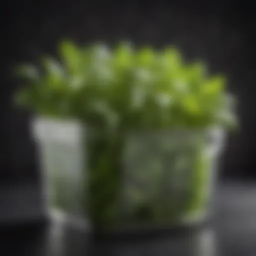 Vibrant basil leaves showcased in a glass container