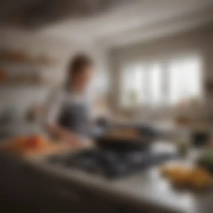 A vibrant kitchen scene with a carbon steel pan in action, highlighting its practical use.