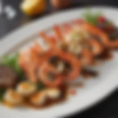 Elegant Grilled Seafood Presentation Grilled seafood beautifully plated with garnishes