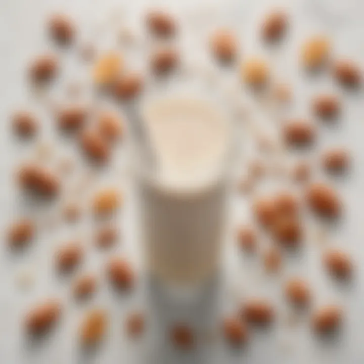 An assortment of ingredients for a nutritious almond milk smoothie