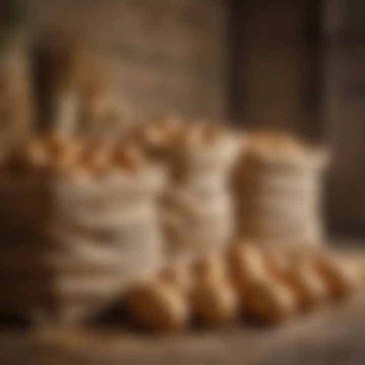 An organized potato storage solution lined with straw and burlap sacks