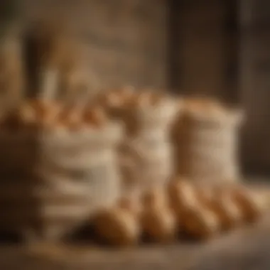 Organized Potato Storage with Straw and Burlap Sacks An organized potato storage solution lined with straw and burlap sacks