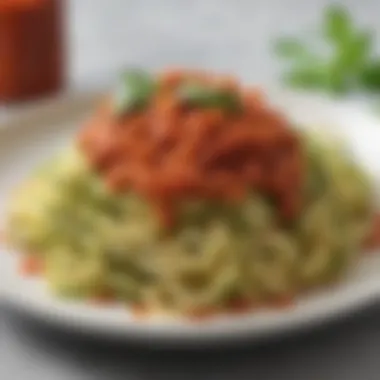 Delicious Zucchini Noodles with Marinara Zucchini noodles topped with marinara sauce