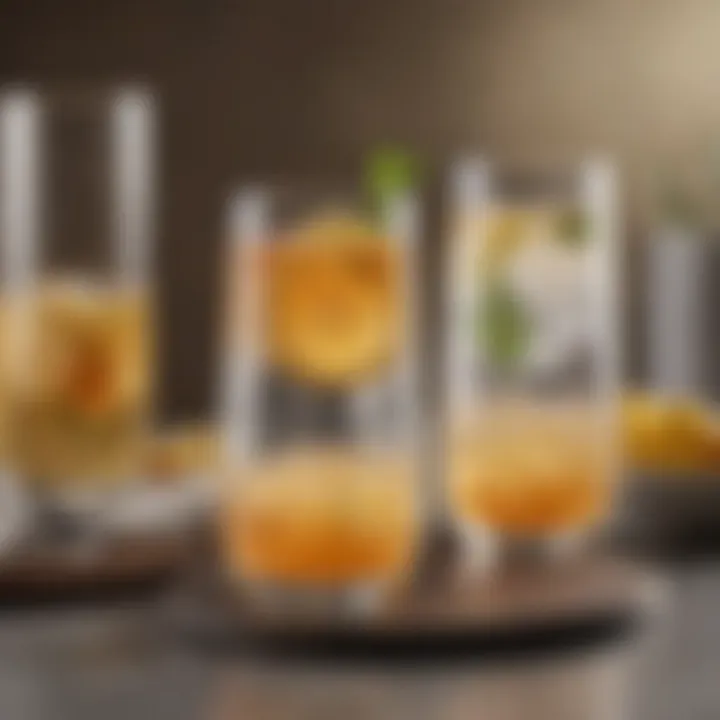 Freshly carbonated beverages in stylish glassware