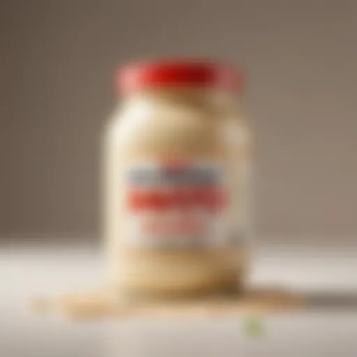 Close-up of a jar of Japanese mayonnaise showcasing its creamy texture