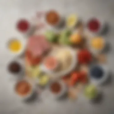 Keto Ingredients for Solo Dining Colorful array of keto-friendly ingredients arranged on a countertop