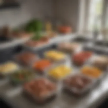 Efficient Keto Meal Prep for One A well-organized meal prep setup with containers filled with keto meals