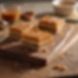 Decadent keto salted caramel bars on a wooden platter