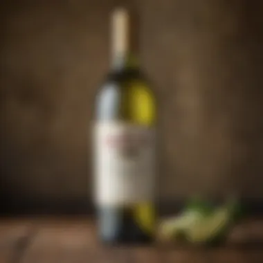 Bottle of Kirkland Sauvignon Blanc A close-up view of a bottle of Kirkland Sauvignon Blanc against a rustic background.