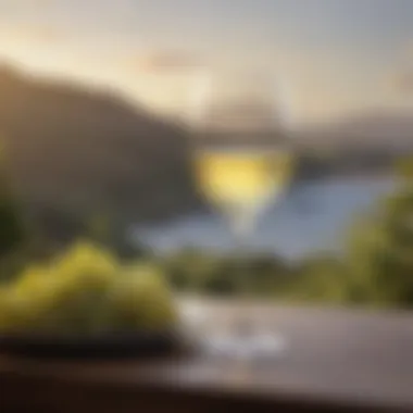 Glass of Kirkland Sauvignon Blanc A glass of Kirkland Sauvignon Blanc with a scenic backdrop.