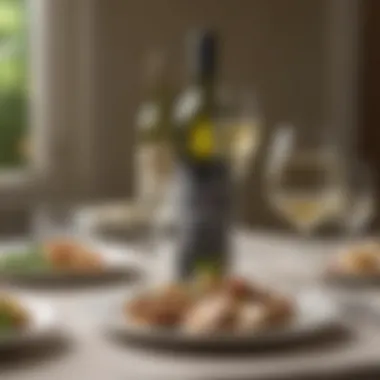 Kirkland Sauvignon Blanc Pairing with Gourmet Dishes An elegant table setting featuring Kirkland Sauvignon Blanc paired with gourmet dishes.