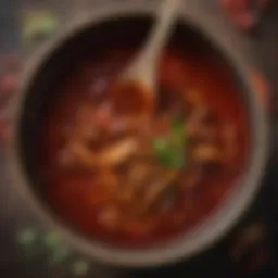 A close-up view of Ling Ling sauce in a decorative bowl, showcasing its rich texture and vibrant color.