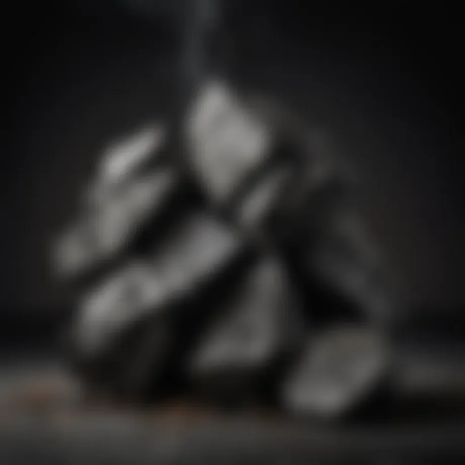 Lump charcoal displaying unique shapes and textures