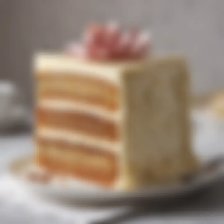 A close-up of a slice of cake from Magnolia Bakery, revealing its moist layers and rich frosting.