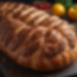 A close-up of beautifully braided babka bread showcasing its intricate design and rich texture.