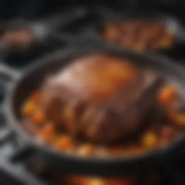 Perfectly Browned Stove Top Roast A skillet with a perfectly browned roast showcasing the cooking technique.