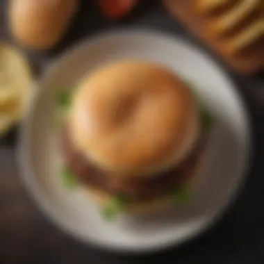 A golden-brown air-fried hamburger patty resting on a plate, showcasing its juicy texture.