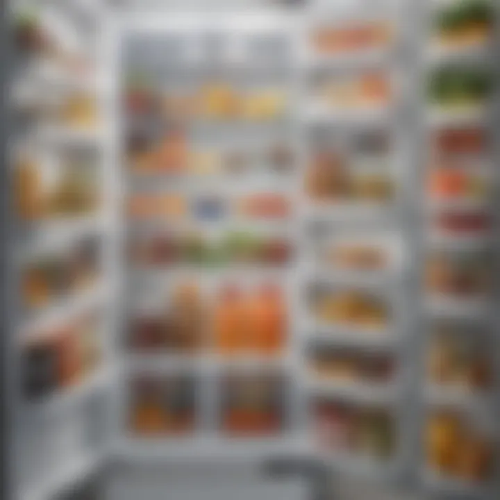 Organized fridge door with various compartments