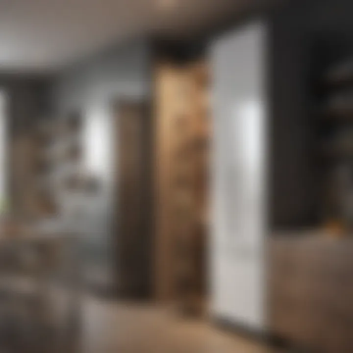 Modern kitchen featuring a tall shallow pantry cabinet