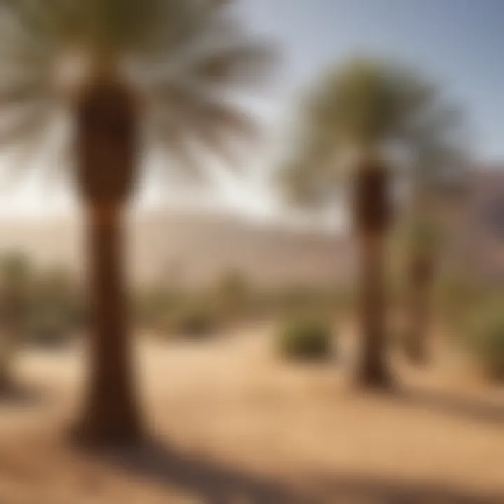 A picturesque desert landscape highlighting Medjool date palms