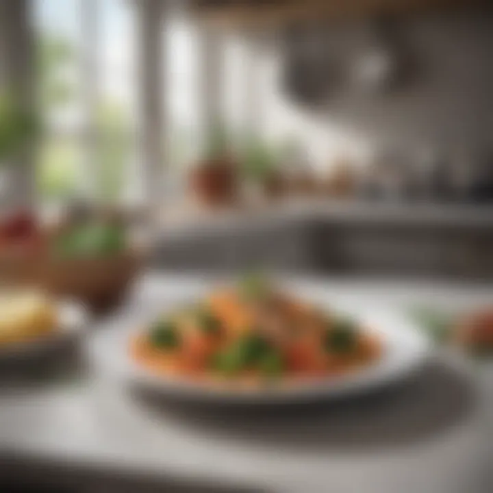 An inviting kitchen with vegetarian ingredients and cookbooks