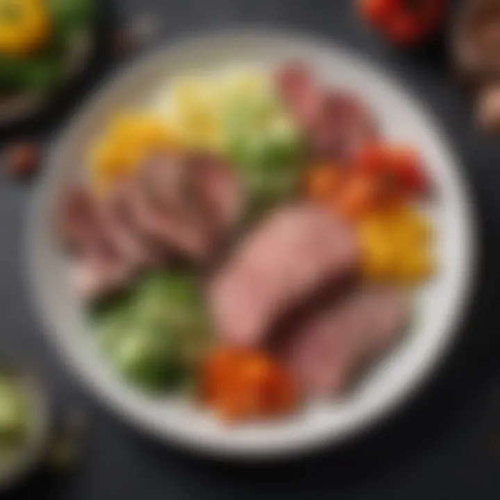 A vibrant assortment of keto-friendly vegetables and meats arranged artfully on a plate.