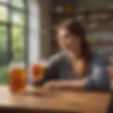 Enjoying Kombucha A person enjoying a glass of kombucha in a serene setting