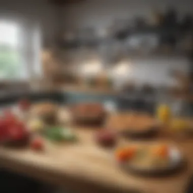 Organized Workspace for Food Preparation An organized workspace for preparing food for mailing