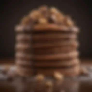 Close-up of fluffy Nesquik chocolate pancakes with chocolate chips