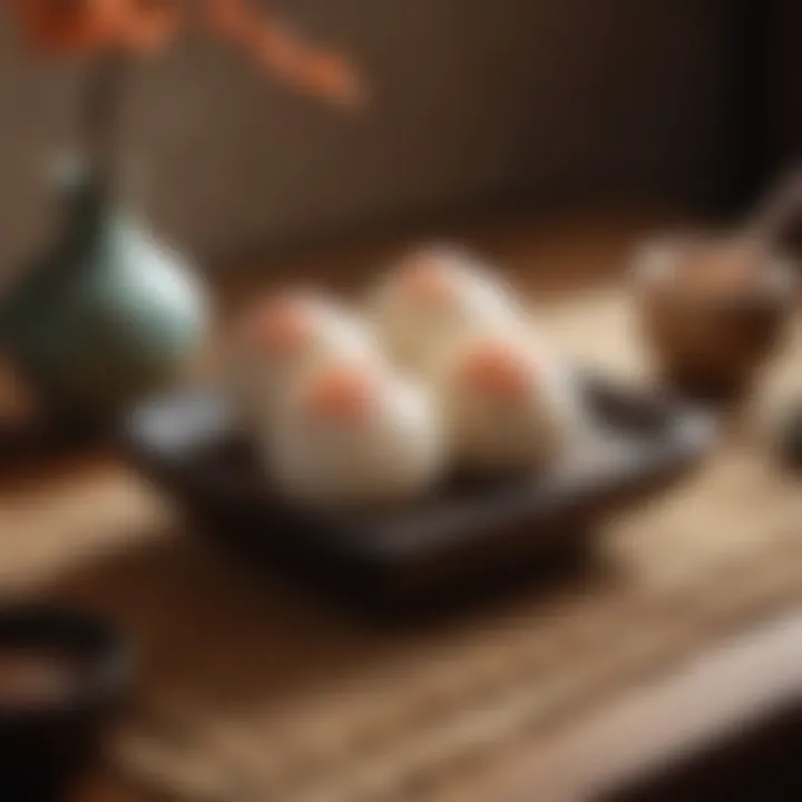 A traditional Japanese setting with Nisshodo Mochi displayed elegantly