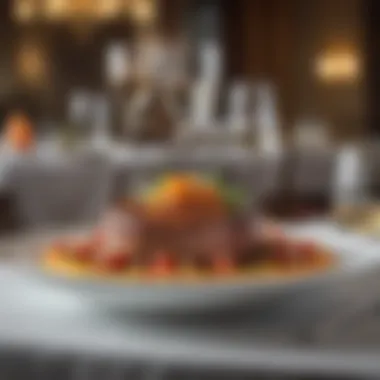 Fine Dining Experience in NYC An elegant fine dining restaurant with an exquisite dish presented beautifully