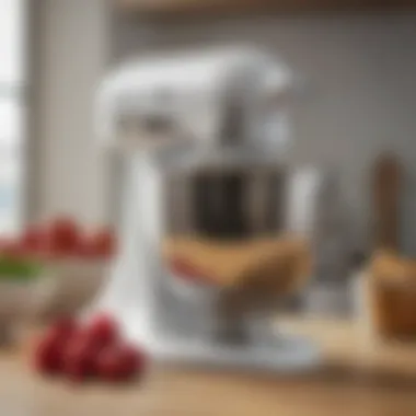 A close-up of the KitchenAid mixer showcasing its intricate features