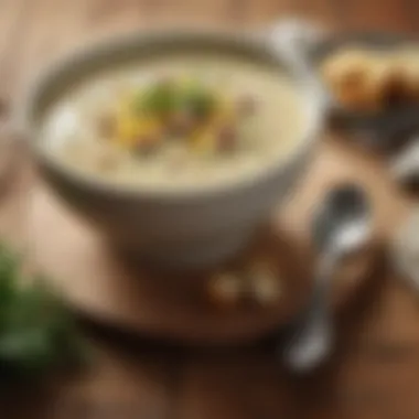 A bowl of Olive Garden potato soup garnished with scallions and cheese