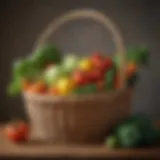 Assorted vegetables elegantly arranged in a natural basket