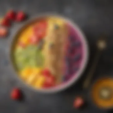 Colorful Smoothie Bowl A beautifully plated breakfast featuring a colorful smoothie bowl topped with seeds and fruits