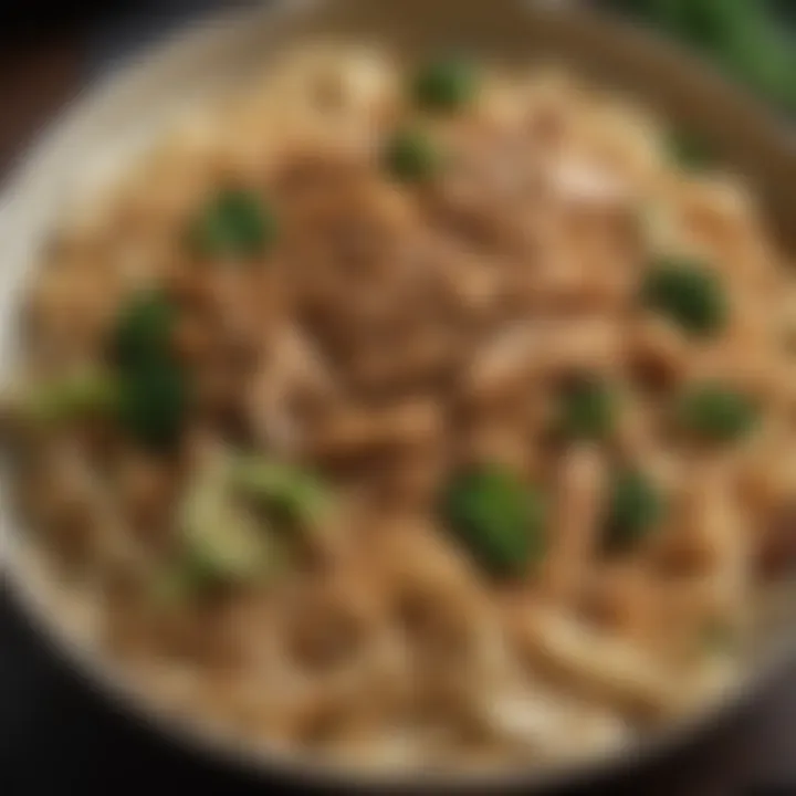 Close-up view of the key ingredients used in Pad See U, including wide rice noodles and soy sauce