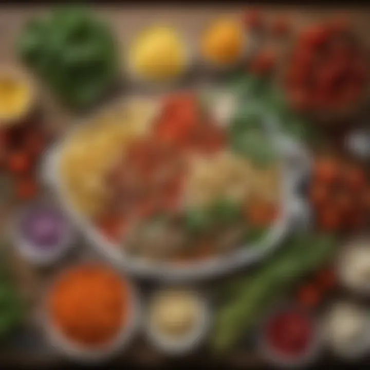 An array of fresh vegetables and herbs laid out, ready for incorporation into the pasta dish.
